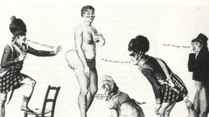 Sarah Baartman (also spelled Sara, sometimes in the diminutive form Saartje, and Bartman, Bartmann, or Baartmen, [sɑːrɐ bɑːrtman, sɑːrki]) (before 1790 – 29 December 1815), was the most well known of at least two Khoikhoi women who, due to their large buttocks, were exhibited as freak show attractions in 19th-century Europe under the name Hottentot Venus—
